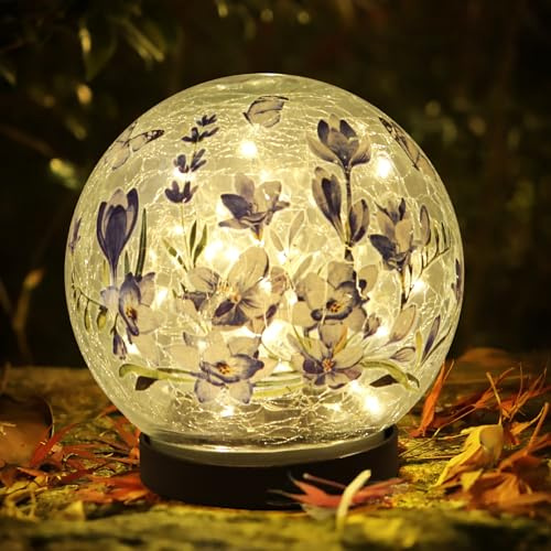 Garden Solar Ball Lights Outdoor Waterproof, Cracked Glass Ball Orb Lights