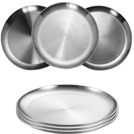 Platos de acero inoxidable 6 piezas de platos redondos de acero inoxidable Φ20 cm sin BPA, plato de barbacoa para tartas, bandeja de carne, plato de arroz para camping, picnic, senderismo, fiesta