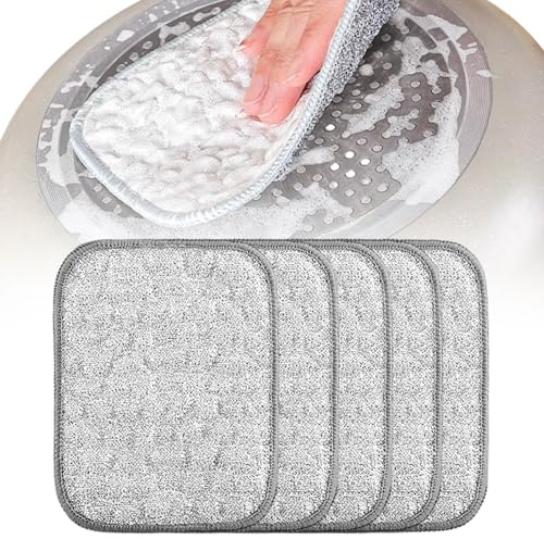 SNBUHA 5 Pièces Chiffons à Vaisselle en Fil Métallique, Tissu de Nettoyage en Métal Double Couche Réutilisables, Torchons Anti-Rayures pour la Cuisine, Lavables à Sec et Humide, 16x12cm