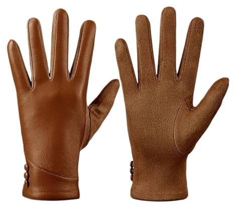 GIYXHU Läderhandskar för damer läderhandskar för kvinnor mjuk varm vinter, Khaki, en storlek