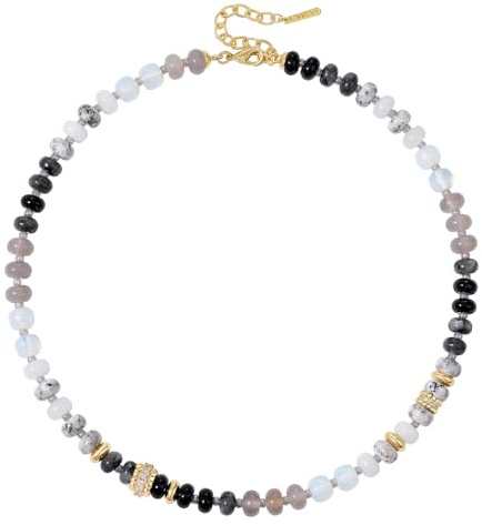 KissYan Beaded Necklaces for Women, Adjustable Natural Gemstone Choker with 14K Gold Plated Cubic Zirconia Beads Handmade Jewelry Gift (MH)