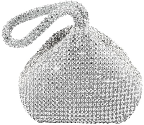 ZOSIGN Borse da Sera Glitterata, Pochette da Sera Elegante, Pochette da Sposa con Strass, Borsa da Sposa Argento, Pochettes Donna per Matrimonio, Seras, Feste, Balli, Datazione, Cocktail