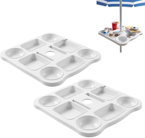 YASTA Coppia Vassoio Ombrellone Spiaggia Universale Tavolino 35 cm Bianco