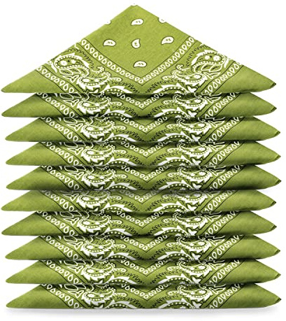 Karl Loven EL BANDANA - Lote de bandanas 100% Algodon de primera calidad Paisley Panuelo Cabeza Cuello Bufanda - Juego de 5 Verde Caqui