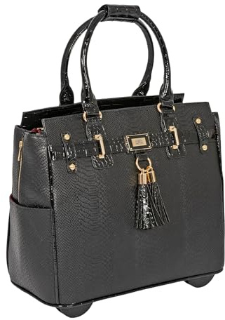JKM & Company Rolling Laptop Bag for Women | Designer Wheeled Briefcase | Fits 13-17 Laptops | Office Travel Computer Case, Black, 15.5 H x 9.75 W/D x 16.5 L, Barrington