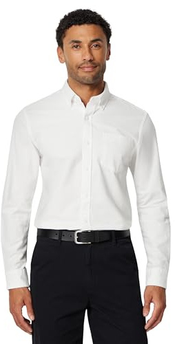 Amazon Essentials Men's Long-Sleeve Pocket Oxford Shirt, White, Large