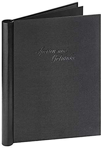 Veloflex 4944385 - Klemmbinder DIN A4, Prägung „Speisen und Getränke“, Leinenstruktur, für Prospekthüllen, schwarz, 1 Stück