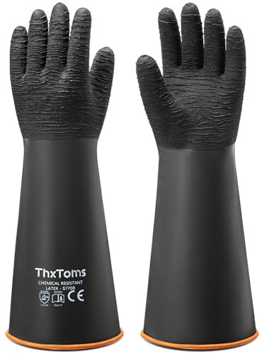 ThxToms Guanti Resistenti Agli Acidi Chimici, Guanti in Lattice in Gomma da Lavoro Impermeabili, Aggiornato con Design Antiscivolo, Morbido e Spesso, Nero, 45 cm, 1 Paio