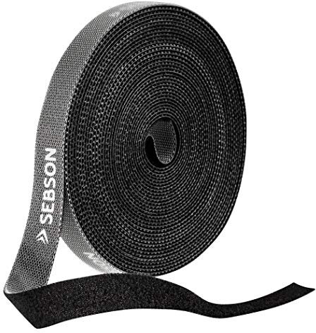 SEBSON Fascetta per Cavi riutilizzabili nera, 12mm x 15m Fascette a Strappo tagliabile regolabili, Tessuto, Tonde