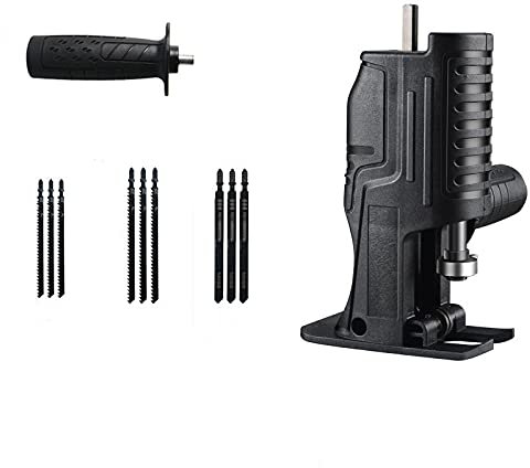 Sierra eléctrica modificada con taladro eléctrico, sierra alternante con potencia de sable doméstico para Jig herramienta de corte de carpintería portátil con adaptador inalámbrico (11 PCS)