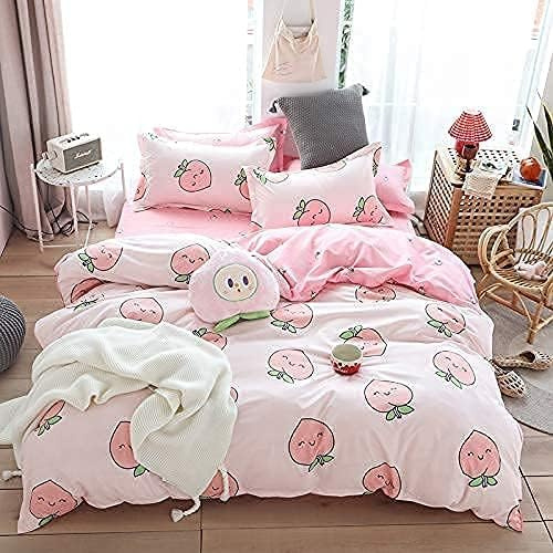 Homewish Cartoon Duvet Cover Set Super King Pink Peach Bedding Kid Kawaii Girl Lovely Comforter Cute Quilt Tropical Plant Reversible Soft Bedspread Room Decor, Multi 13