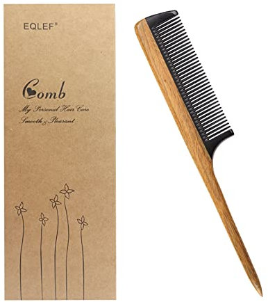 EQLEF Pettine legno per capelli Pettine a coda topo Pettine in legno, antistatico Pettine in legno sandalo verde Corna bufalo Pettine a coda a punta Pettine parrucchieri Pettine districante uomo Donna