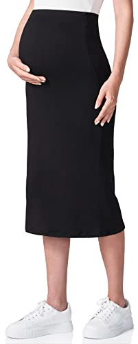 POSHDIVAH Jupe de maternité pour Femme, Noir, Taille S