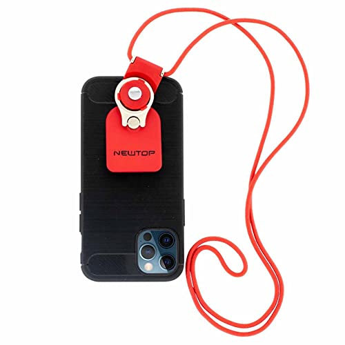N NEWTOP Cordino 2in1 Ring Stent Tracolla Stand Cinghia Laccetto Corda Appendere Anello Ruotabile Estate Mare Sport Fitness Inverno Universale Base Supporto Porta per Cellulare Smartphone (Rosso)