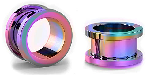 Jewel Barrel Pair Flesh Tunnels 2pcs Ear Stretcher Expanders Double Flared Screw Fit Piercing Surgical Steel 1.6mm - 20mm Silver Black Rose Gold Rainbow Blue