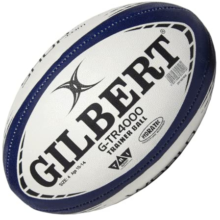 World Rugby Shop X Gilbert G-TR4000 Rugby Ball Size 4 - Durable Rugby Equipment - Triangular Surface Grip - 3 Ply Construction - Navy