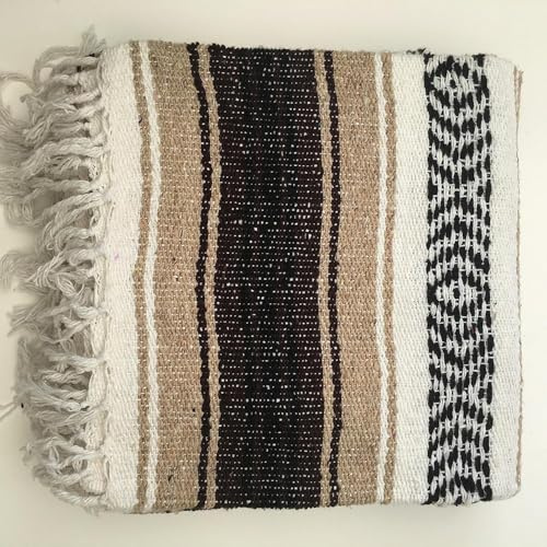 Kiuwxduy Hand-Knitted Mexican Blanket, for Sofa, Yoga Mat, Bohemian, Outdoor, Camping, Picnic, Festival, Brown