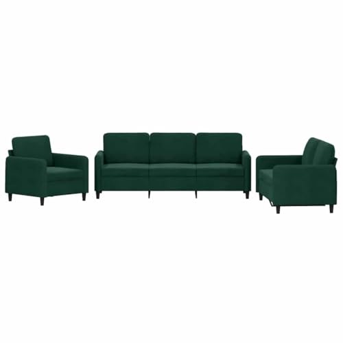 vidaXL Ensemble de Canapés 3 pcs, Sièges avec Coussins, Canapés avec Accoudoirs et Dossier, Meubles de Salle de Séjour, Moderne, Vert Foncé Velours