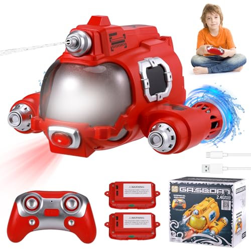 Wyxron Ferngesteuertes Boot für Kinder RC Boot 2,4 GHz Pool Spielzeug Kinder mit Wasserpistolenfunktion und Lichtfunktion, Sommer Wasserspielzeug Kinders Pool Uboot Geschenke für Kinders (Rot)