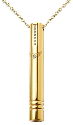 Flongo Achtsames Atmen Raucherentwöhnung Halskette: Gold Raucherentwöhnung Hilfsmittel Edelstahl Angst Atmung Kette Herz Flügel Cubic Zirconia Anhänger Meditation Entspannung Herren Damen