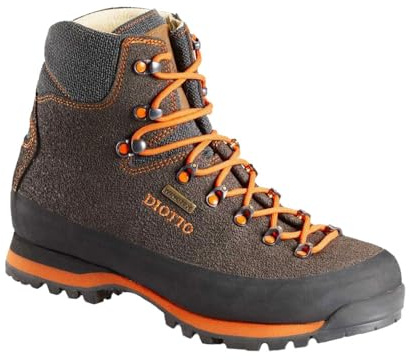 DIOTTO Botas de caza y trekking BECCACCIA PRO, de piel natural hidrofugada, con acabados y cordones naranjas de alta visibilidad (Marrón, Sistema tallas calzado EU, Adulto, Números, mediano, 43)