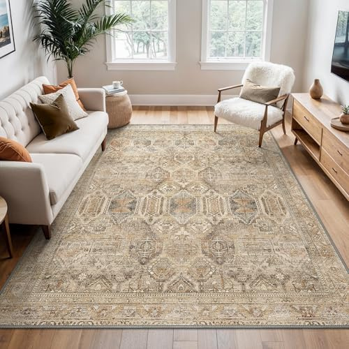 BEIMO Tappeto Salotto Vintage, Tappeto Antiscivolo Lavabile, Moderno Tappeti Camera Da Letto, Tappeti Persiano per Cucina, Soggiorno, Ufficio, Brunastro, 120x170cm