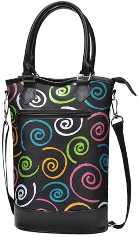 Kato Tirrinia Insulated 2 Wine Cooler Bag with Adjustable Shoulder Strap, Doublt Bottle Padded Wine Tote Carrier for Picnic, Beach, Camping, Wine Lover Gift, Black Spiral