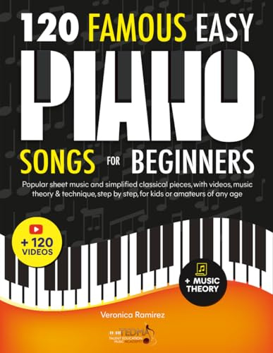 120 Famous Easy Piano Songs for Beginners: Popular Sheet Music and Simplified Classical Pieces, With Videos, Music Theory & Technique, Step by Step, for Kids or Amateurs of Any Age