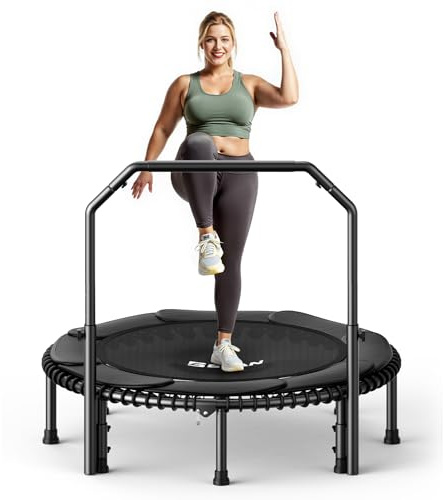 BCAN Adult Mini Trampoline, 48 Fitness Trampoline with Bungees, U Shape Adjustable Foam Handle - Black