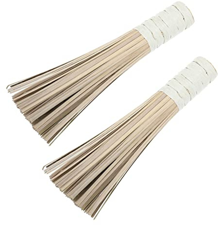 Ciieeo 2Pcs Bamboo Pot Brush Flat Head Frying Pan Brush Natural Oil Resistant for Stove and Wok Cleaning Heat Resistant Scrubbing Tool