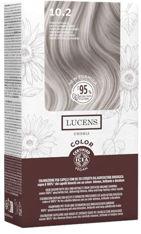 Lucens Umbria - 10.2 Toner Antigiallo, Tinta per Capelli Senza Ammoniaca, Kit Colorazione Permanente Vegan con Estratti Naturali, Azione Lenitiva, Idratante e Protettiva