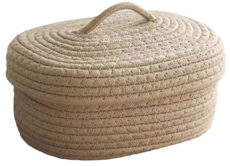 Paniers en Corde de Rangement,Corbeille Organisatrice avec Couvercle pour Cosmétiques | Bacs de Rangement Polyvalents pour Chambre d'Enfant Dortoir Salle de Classe Buanderie