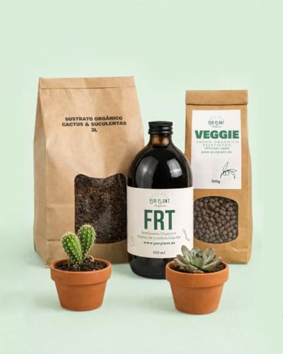 PUR PLANT Plant Nutrition Box | Nutrición para Cactus y Suculentas | Sustrato 3L + Abono Veggie 500 g + Humus de Lombriz Líquido 500 ml