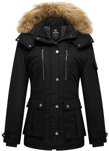 Wantdo Women's Quilted Winter Puffer Coat Waterproof Hooded | Faux fur hood, Windproof, Multi pockets, Removable hood, Adjustable waist, Slim fit, Spring & winter, Warm padded