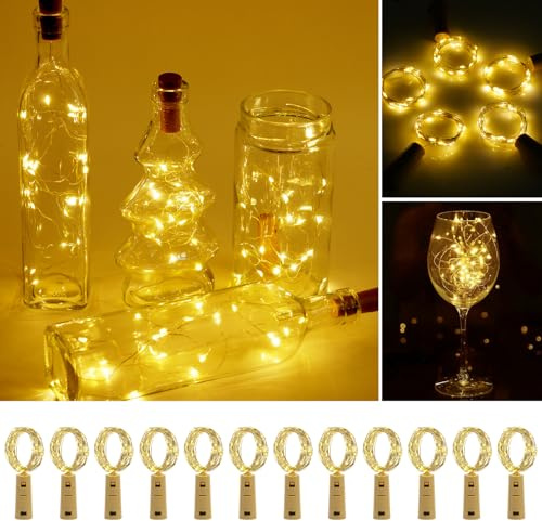 Vicloon LED Bouteille Lumières,12PCS LED Bouteille Guirlande, 2M 20 LED Lampes de Bouteille, Bouteille Guirlande Liège Lampes pour Mariage, Party, DIY, Noël
