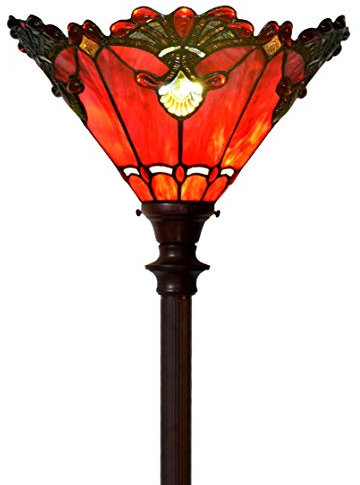 Bieye L30682 - Lámpara de pie de antorcha de vidrio teñido estilo barroco estilo Tiffany con base de metal para pantalla de 13 pulgadas de ancho para sala de estar