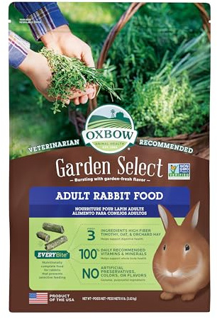 Oxbow Garden Select Rabbit Food, Adult, Made with Oxbow Timothy Hay for Rabbit, Bunny Food Pellets, Non-GMO, No Soy or Wheat, Small Animal Pet Products, Made in USA, High Fiber, 8 lb. Bag
