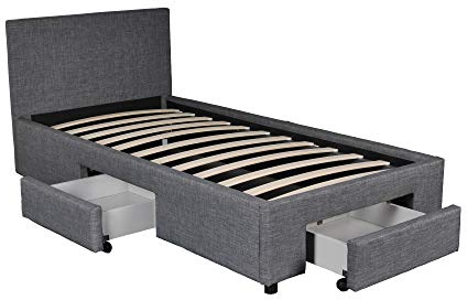 Lit LUGANO 90x190 + 1 sommier + 2 tiroirs / Gris foncé