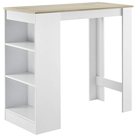 [en.casa] Table de Bar Haute avec Rangement Table Bistro Élégant avec 3 Étagères Mange Debout pour Petits Espaces Cuisine Salon Bureau Panneaux de Particules 110 x 50 x 103 cm Blanc Effet Chêne