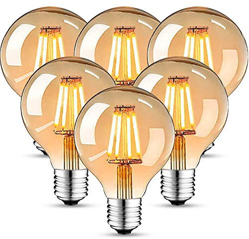 Edison Vintage Glühbirne, Edison LED Lampe Warmweiß E27 4W 2700K Retro Glühbirne Vintage Antike Glühbirne 470 Lumen Ideal für Nostalgie und Retro Beleuchtung im Familie Hotel Bar usw - 6 Stück