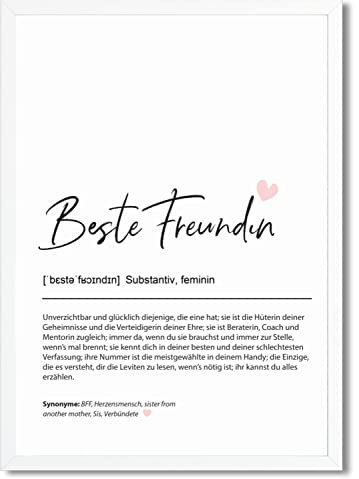 Urhome Kunstdruck Definition Beste Freundin mit Bilderrahmen Weiß in DIN A5 - Worterklärung wie im Duden Lexikon Wandbild Wanddeko mit Spruch Holz Rahmen für Wohnung Familie Freunde Geschenk