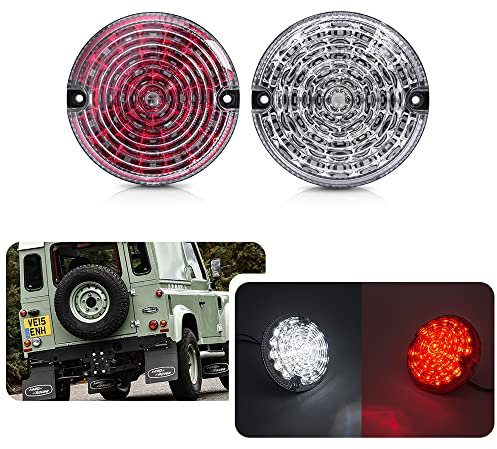 Defender Upgrade LED Fog Feu de recul - 2pcs 95mm Rond Clair + Lentille Rouge Led Blanc Feu de Reverse Rouge Feu Antibrouillard Arrière pour Land Rover Defender 2001-2016 Defender Cabrio 1990-2016