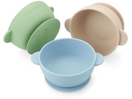 PandaEar Set de 3 Tazones para Bebés con Ventosa | Tazón de Comida Antideslizante para Niños Pequeños | Silicona Suave, Segura y sin BPA Grado Alimenticio (Azul)