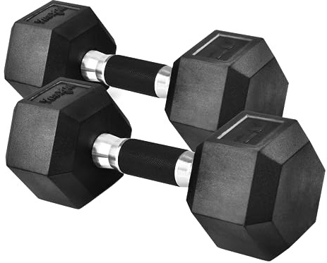 Yes4All 20 LBS Pair Rubber Encased Exercise & Fitness Hex Dumbbell Set, Hand Weight