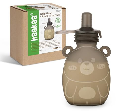 haakaa Happii Bear - Bolsa de silicona reutilizable para alimentos para bebés para purés orgánicos caseros, jugos, batidos y yogur, perfecta para niños pequeños y niños, 1 paquete, 6 onzas