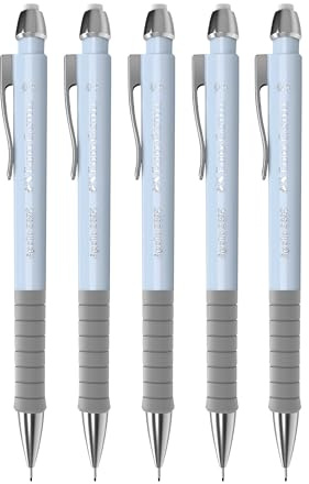 FABER-CASTELL 205208 – tryckpenna Apollo sky blå, 5 stycken, hårdhetsgrad B, påfyllningsgrad 0,5 mm, inkl. radergummi