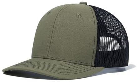 Truckercap herr, truckerkeps med nätnät, nätkeps storlek justerbar baseballkeps, sommar andningsaktiv solkeps, med justerbart spänne för utomhus, sport och resor, svart A, Ljus armégrön + svart A, One