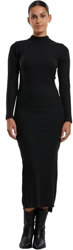 Urban Classics Ladies Rib Longlseeved Mockneck Mujer Vestidos de Longitud Media Negro