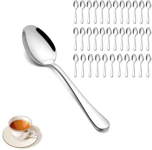 Joyfair Teskedar 36 stycken, 13,5 cm rostfritt stål kaffeskedar espressoskeds-set, dessertsked liten sked för hem, restaurang, café, spegelpolerad och diskmaskinssäker – runt handtag