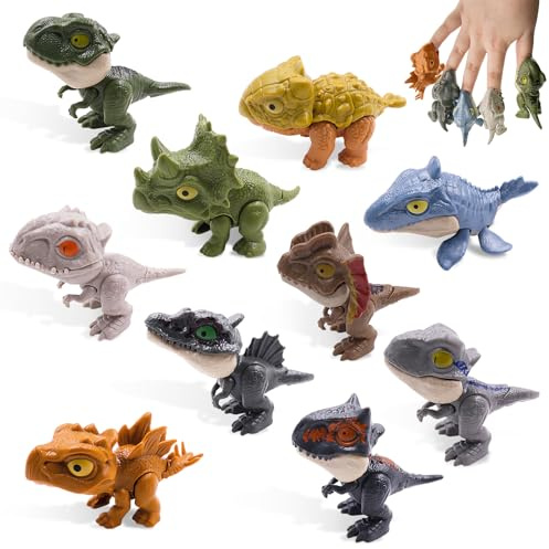 GZLCEU 10 Piezas Dinosaurio Dedo Juguete, Mini Set ABS Mordita para Niños y Niñas (Colores Mezclados)